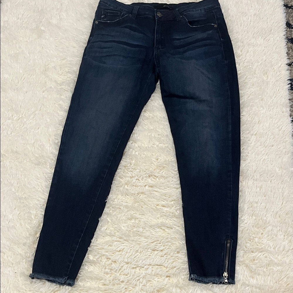KanCan Dark Wash Ankle Jeans with Zipper Detail